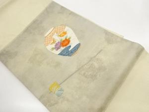 絽花瓶に牡丹・蝶・流水模様織出し名古屋帯